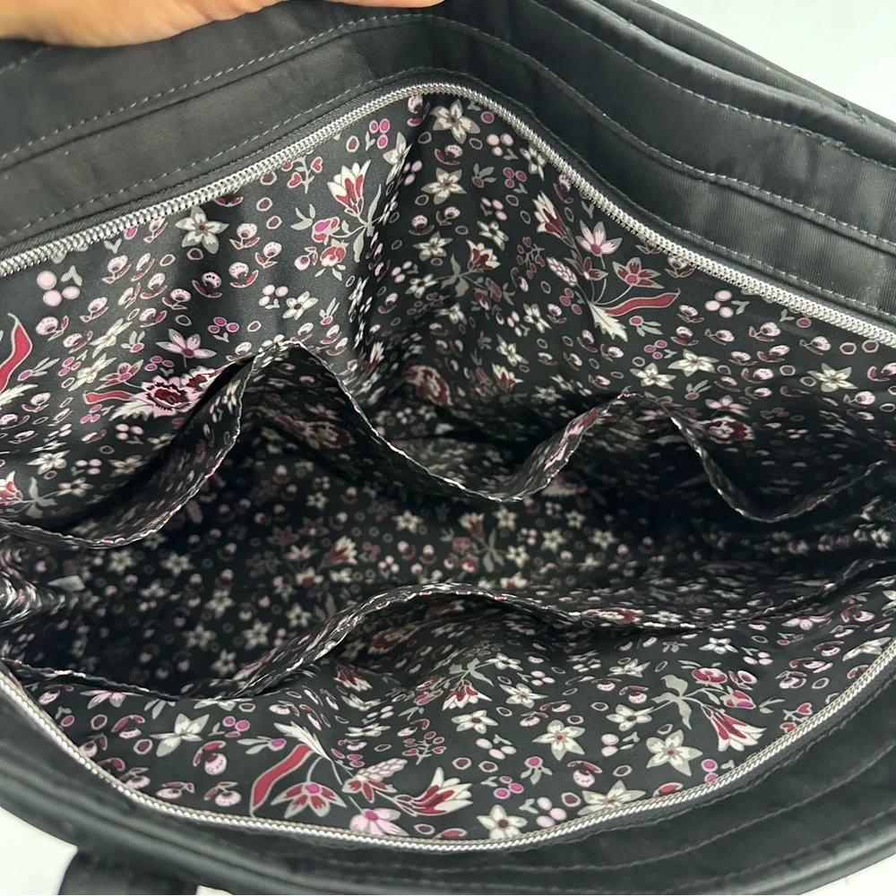 Vera Bradley Black Quilted Tote With Iconic RFID Wallet Floral Interior